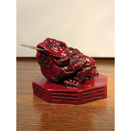 Statuette de grenouille à 3 pattes Feng Shui rouge avec pièce d’or